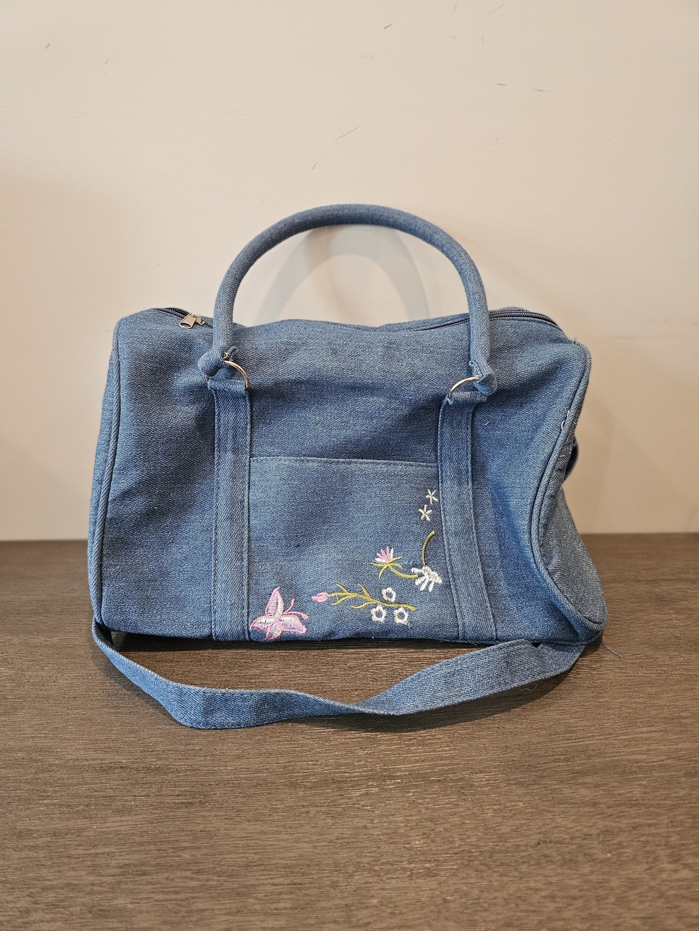 Vintage Denim Embroidered Satchel Bag